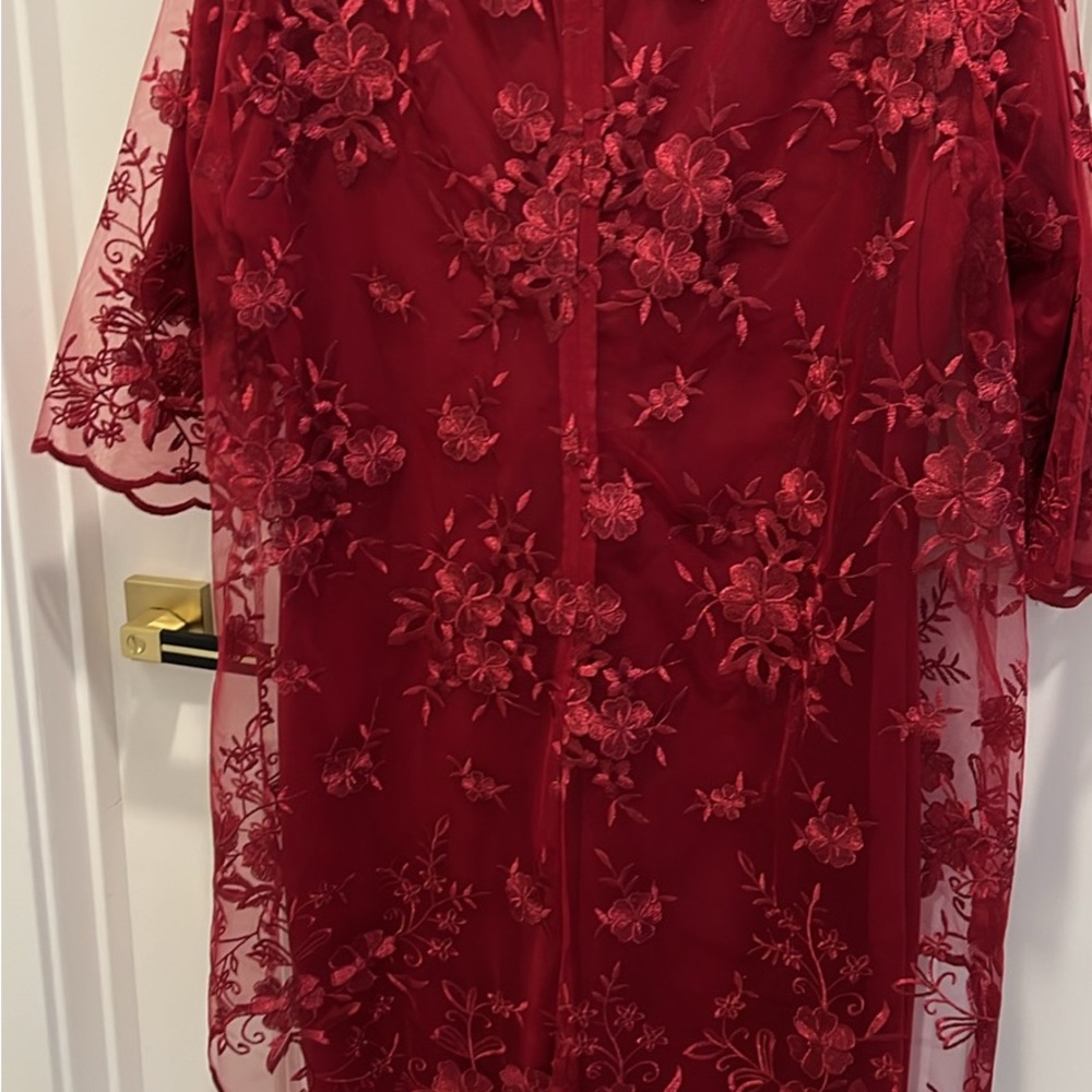 Elegant Red Floral Lace Dress